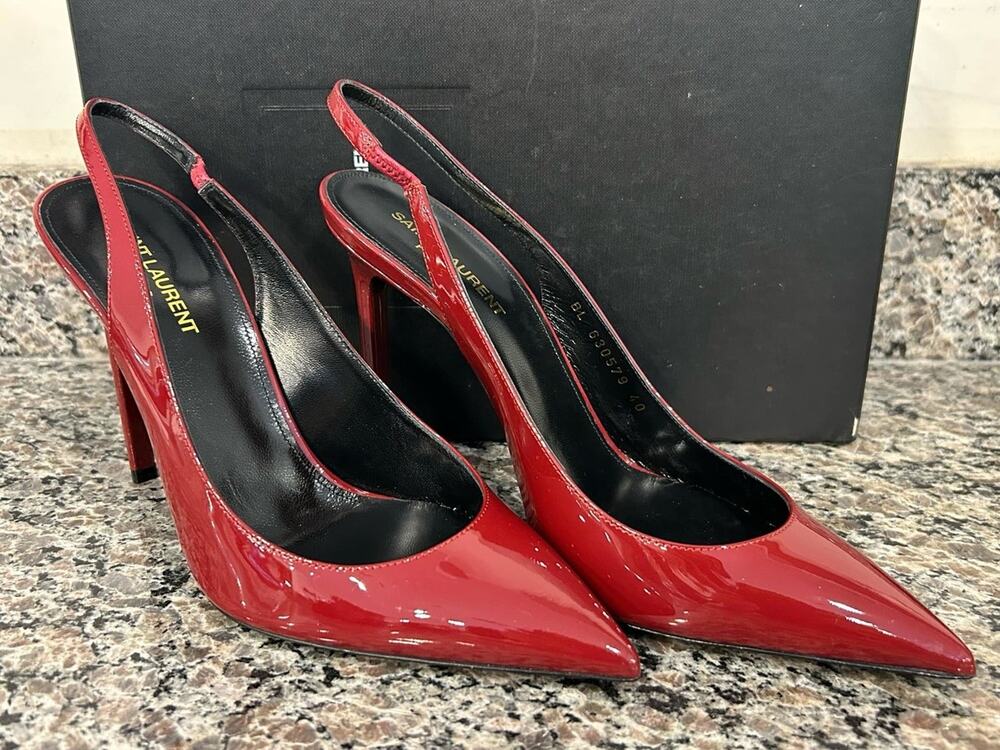 YSL Yves Saint Laurent Patent Leather Slingback Pumps Women's Sz 40 SPBSAL341831
